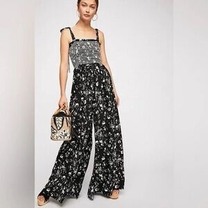 Free People Black and White Floral Jumpsuit